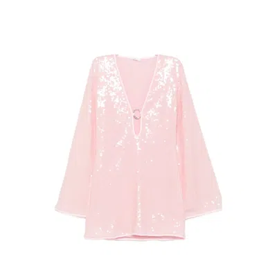 Oseree Sequins O Gem Bell-sleeve Mini Dress In Pink