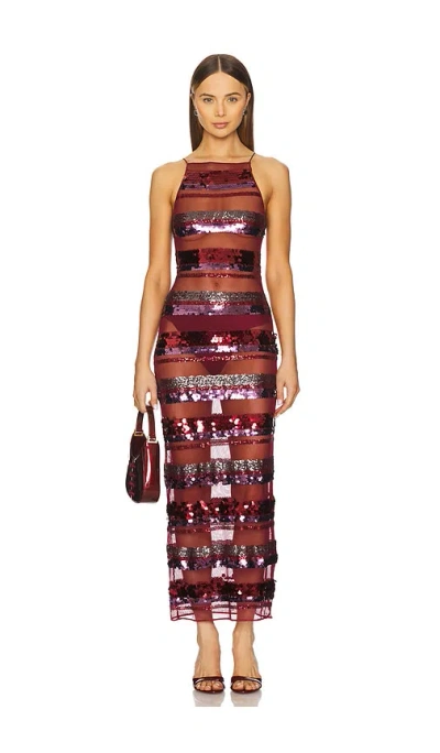 Oseree Langes Kleid Sequins Striped In Red