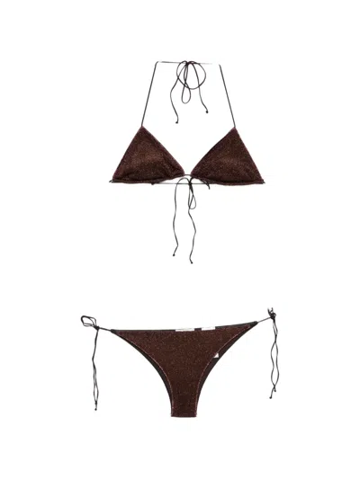 Oseree Glitter-effect Triangle Bikini In Brown