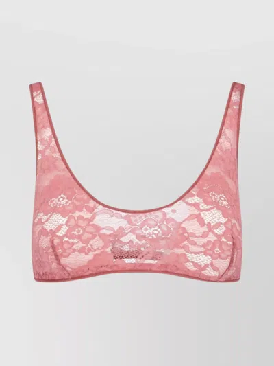 Oseree Sheer Lace Scoop Neckline Lingerie In Pink