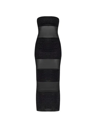Oseree Sheer-panel Strapless Maxi Dress In Black