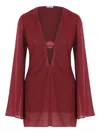 Oseree Shell-detail Flared-sleeve Mini Dress