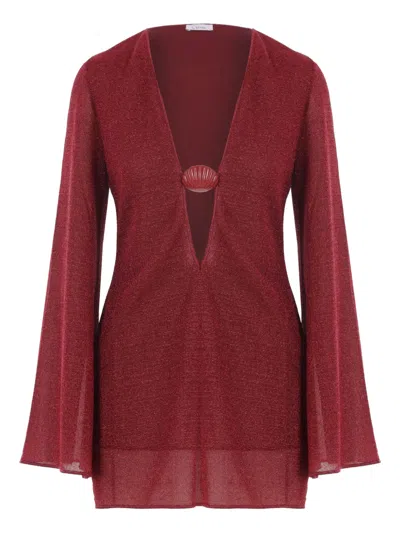 Oseree Shell-detail Flared-sleeve Mini Dress