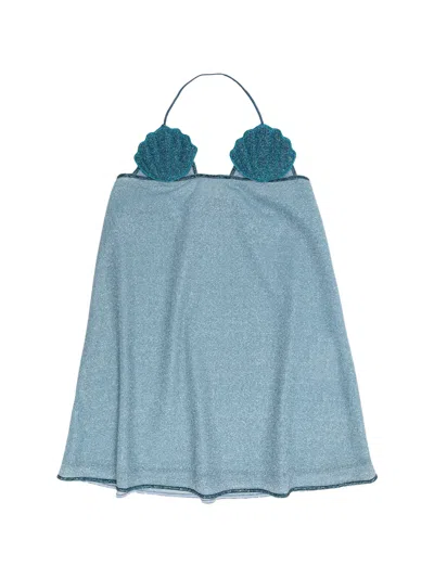 Oseree Kids' Shell-detail Halterneck Dress In Blue