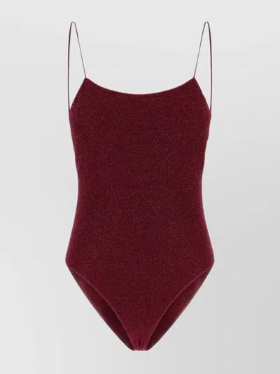 Oseree Shimmering Low Back Swimsuit With Scoop Neckline In Brown