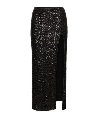 Oseree Shiny Slit Mid-length Midi Skirt In Brown
