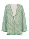 Oseree Shiny Stripes Or Kaftan In Green