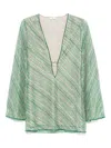 Oseree Shiny Stripes Or Kaftan In Green