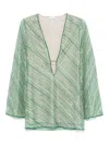 Oseree Shiny Stripes Or Kaftan In Green