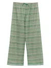 Oseree Shiny Stripes Trousers In Green