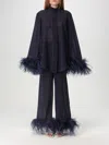 Oseree 'lumière' Black Relaxed Shirt With Tonal Feathers In Polyamide Blend Woman In Blue