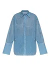 Oseree Womens Crystal Glazed Lumiere Long-sleeve Metallic Woven Shirt In Blue