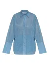 Oseree Womens Crystal Glazed Lumiere Long-sleeve Metallic Woven Shirt In Blue