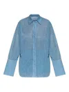 Oseree Womens Crystal Glazed Lumiere Long-sleeve Metallic Woven Shirt In Blue