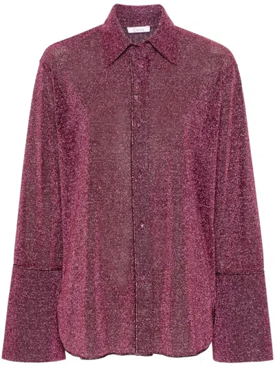 Oseree Lurex Wide-sleeve Shirt In Pink