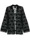 Oseree Floral Lace Buttoned Collar Sheer Shirt In Black
