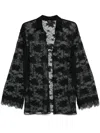 Oseree Floral Lace Buttoned Collar Sheer Shirt In Black