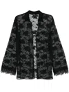 Oseree Floral Lace Buttoned Collar Sheer Shirt In Black