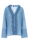 Oseree Rose-embellished Lurex Cardigan In Blue