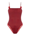 Oseree Womens Merlot - Red Rose Floral-appliqué Stretch-mesh Swimsuit In Red