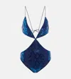 Oseree Snake-print Cutout Swimsuit In Blue