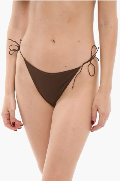 Oseree Solid Color Tie-side Bikini Bottom In Brown