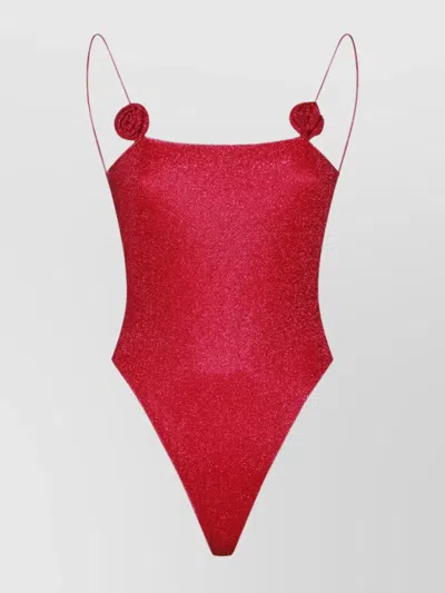 Oseree Sparkle High-cut Round Scoop Straps In Fuchsia