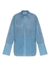 Oseree Womens Crystal Glazed Lumiere Long-sleeve Metallic Woven Shirt In Blue