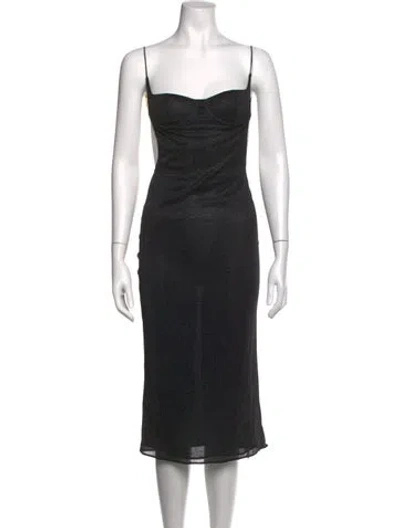 Pre-owned Oseree Square Neckline Midi Length Dress In Black/metallic