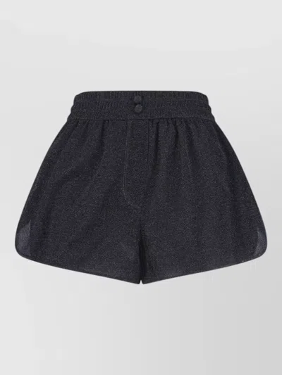 Oseree Straight Trousers Button Detail Glitter Finish In Black