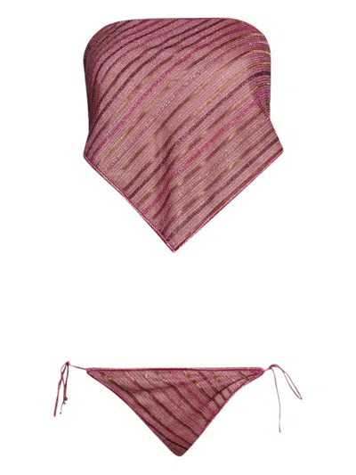 Oseree Strapless Striped Bikini In Burgundy