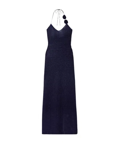 Oseree Stretch-knit Halterneck Maxi Dress In Blue