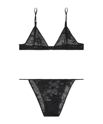 Oseree Stretch Lace Bra And Briefs Set Lingerie In Black
