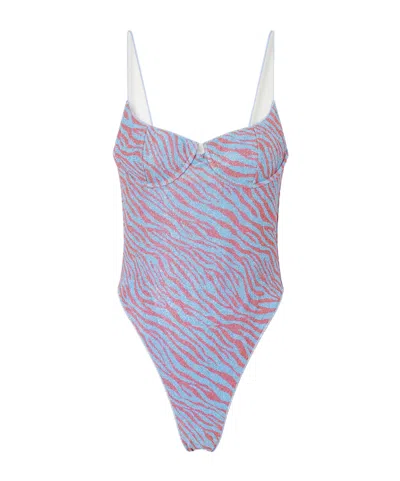 Oseree Animalier Printed Lurex Swimsuit In Blue