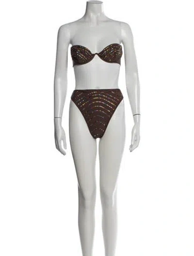 Pre-owned Oseree Striped Crystal Embellishments Bikini W/ Tags In Multicolor