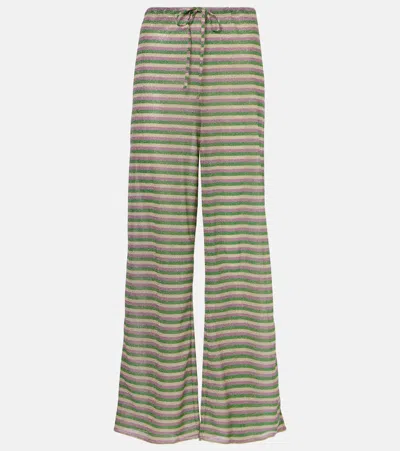 Oseree Oséree Striped High-rise Lamé Wide-leg Pants In Multicolor