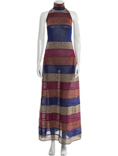 Pre-owned Oseree Striped Long Dress W/ Tags In Black