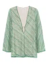 Oseree Shiny Stripes Or Kaftan In Green