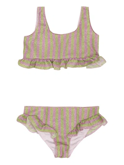 Oseree Kids' Striped Ruffled Bikini In Green