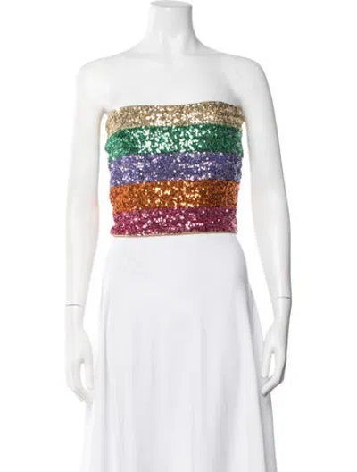 Pre-owned Oseree Striped Strapless Crop Top In Metallic/purple