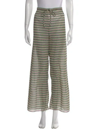 Pre-owned Oseree Striped Wide Leg Pants In Green