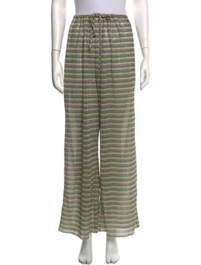 Pre-owned Oseree Striped Wide Leg Pants In Green