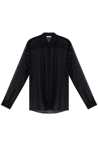 Oseree Oséree Stud Embellished Mesh Beach Shirt In Black