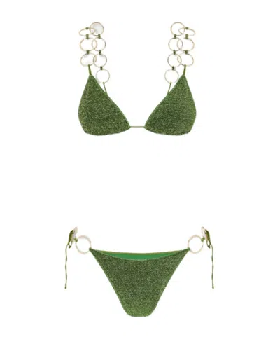 Oseree Swimsuit With Metal Ring Embellishment In Green