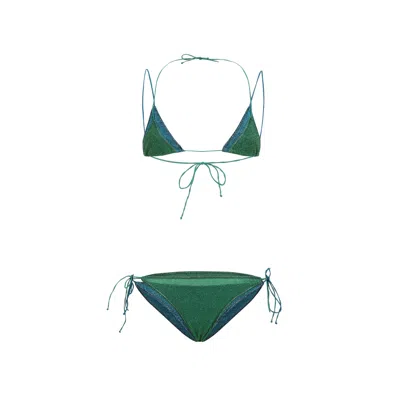 Oséree Swimwear Oseree Swimwear Bicolor Double Kini Bikini In Green