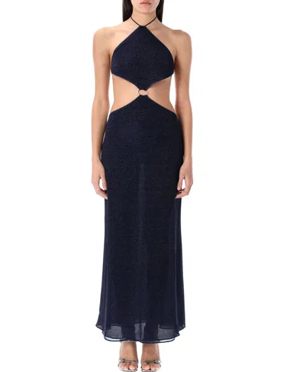 Oséree Swimwear Lumiere Lurex Long Dress In Dark Blue