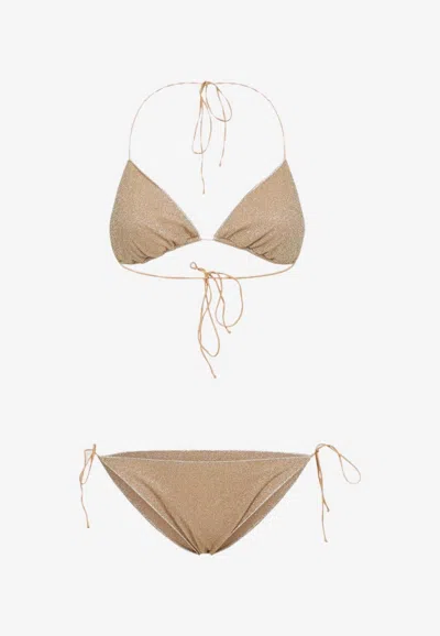 Oséree Swimwear Lumiere Lurex Triangle Bikini In Gold