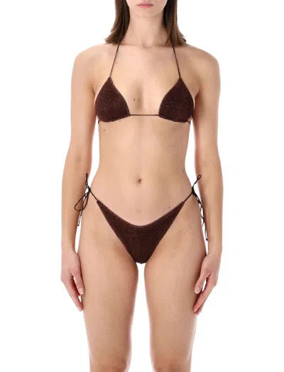 Oséree Swimwear Oseree Swimwear  Lumière 80s Lurex Bikini In Brown