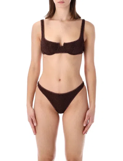 Oséree Swimwear Oseree Swimwear  Lumière Lurex Balconette Bikini In Brown