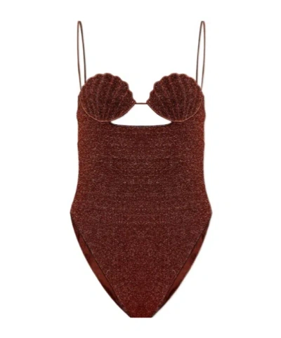 Oseree Thin-strapped One-piece Swimsuit In Brown